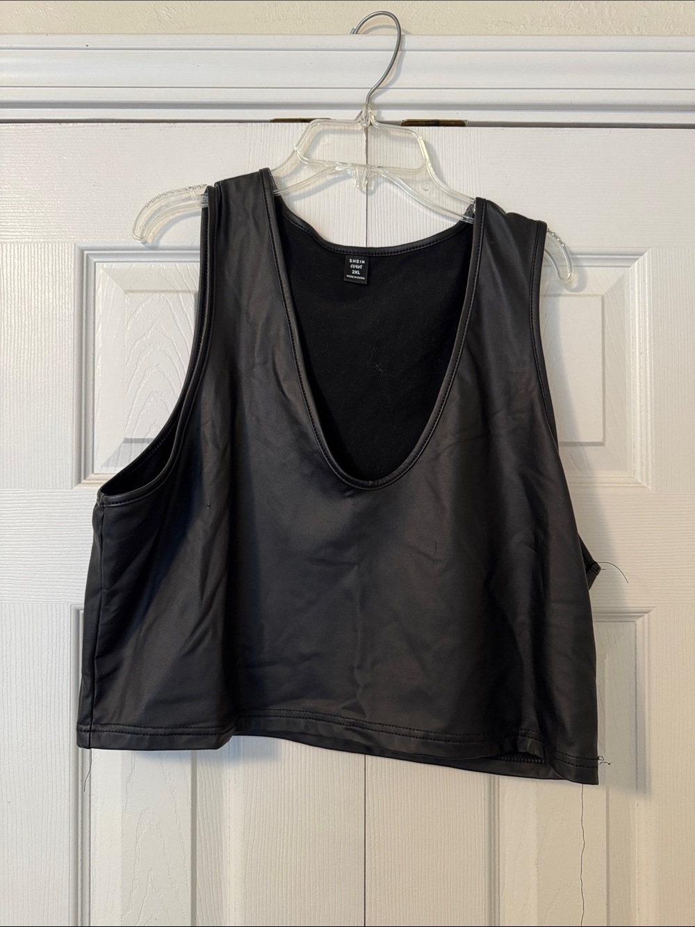 SHEIN Black Faux-Leather Cropped Tank